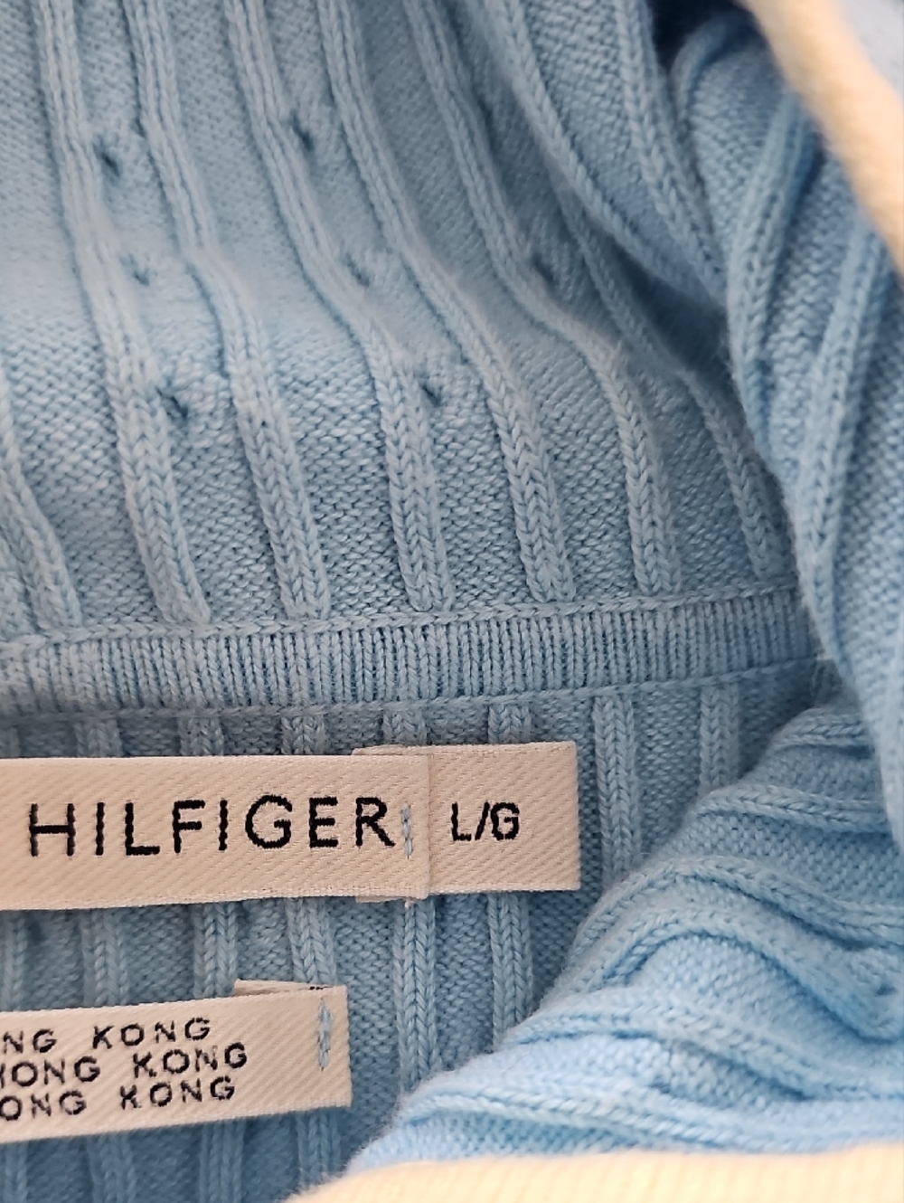 Tommy Hilfiger Light Blue Zip-Up Cable Knit Hoodie with Yellow Trim - Picture 10 of 10